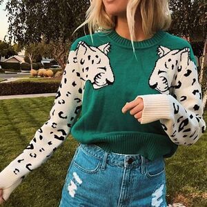 Boho Green Leopard Cozy Sweater